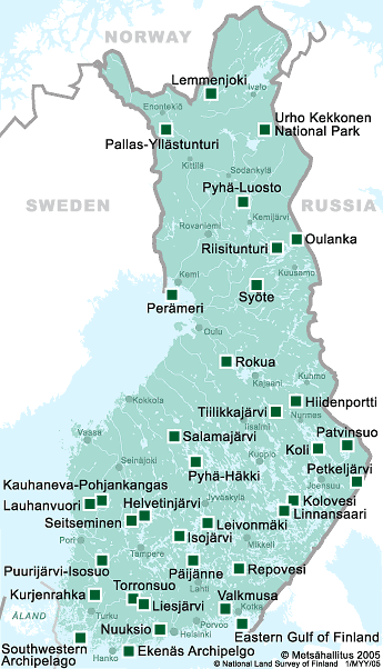 Mapa nrodnch park ve Finsku